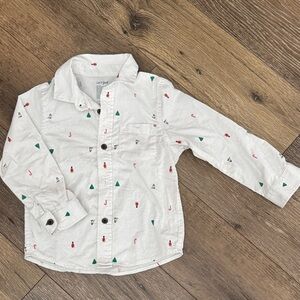 Cat & Jack White Button Down Shirt with Colorful Prints